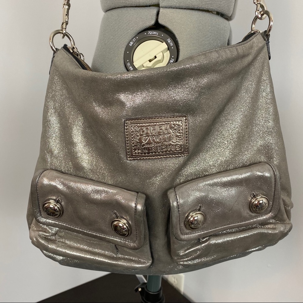 Coach Poppy Silver Metallic Hobo Crossbody Bag